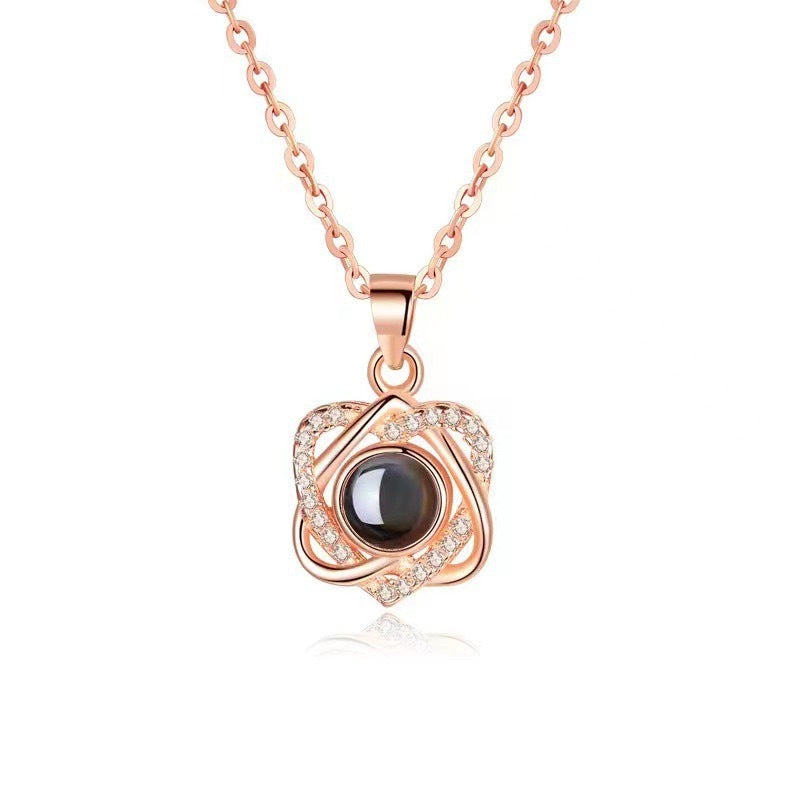 S925 Sterling Silver Double Love Projection Necklace Women's Collarbone Chain Japanese And Korean Simple Student Mori Heart Pendant Neck Chain