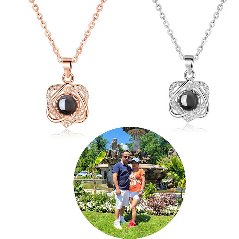 S925 Sterling Silver Double Love Projection Necklace Women's Collarbone Chain Japanese And Korean Simple Student Mori Heart Pendant Neck Chain