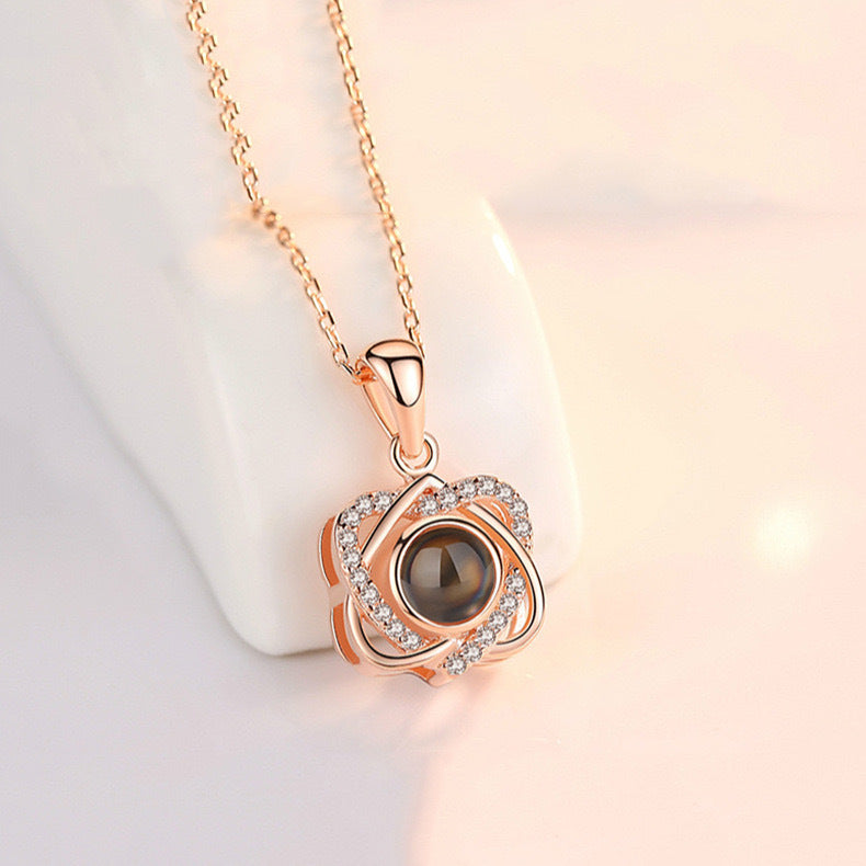 S925 Sterling Silver Double Love Projection Necklace Women's Collarbone Chain Japanese And Korean Simple Student Mori Heart Pendant Neck Chain